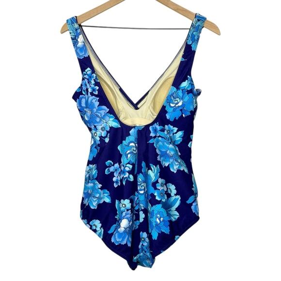 Miraclesuit Blue Floral One Piece Swimsuit Size 12 Shaping Slimming Ruched - Picture 2 of 3